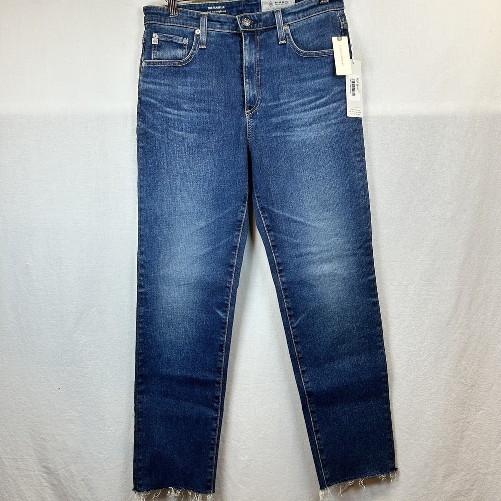 NWT Adriano Goldschmied Dark Wash The Isabelle Straight Leg Jean Size 29 raw Hem
